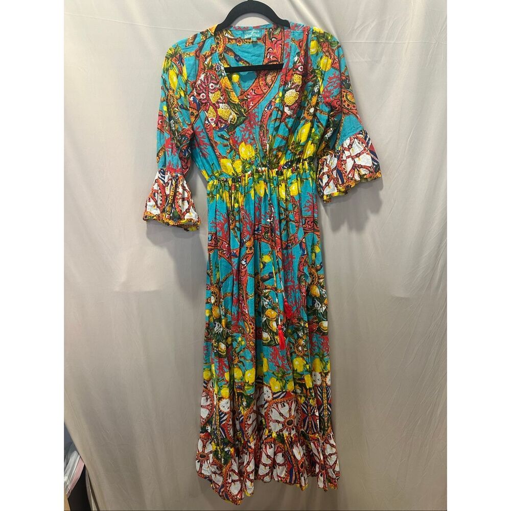 Antica Sartoria by Giacomo Cinque Maxi Dress One Size Blue Mediterranean Lemon T - Picture 2 of 7